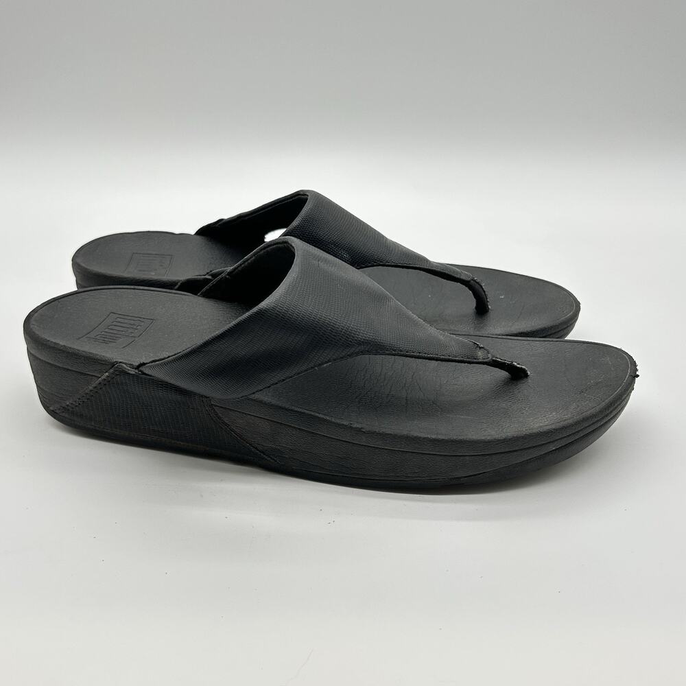 FitFlop Lulu Womens Sandals Black Slip On Leather Shoes Thong Flip Flop Size 10
